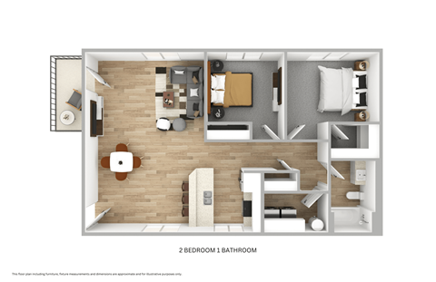 Floor plan for 2 beds, 1 bath, 906 sqft
